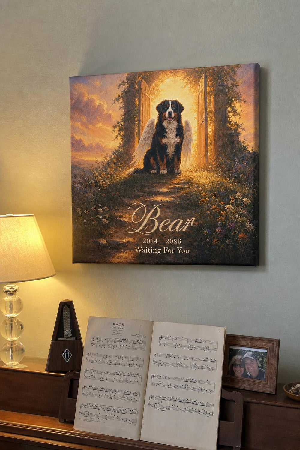 A Little Wings pet memorial canvas in a customer's home
