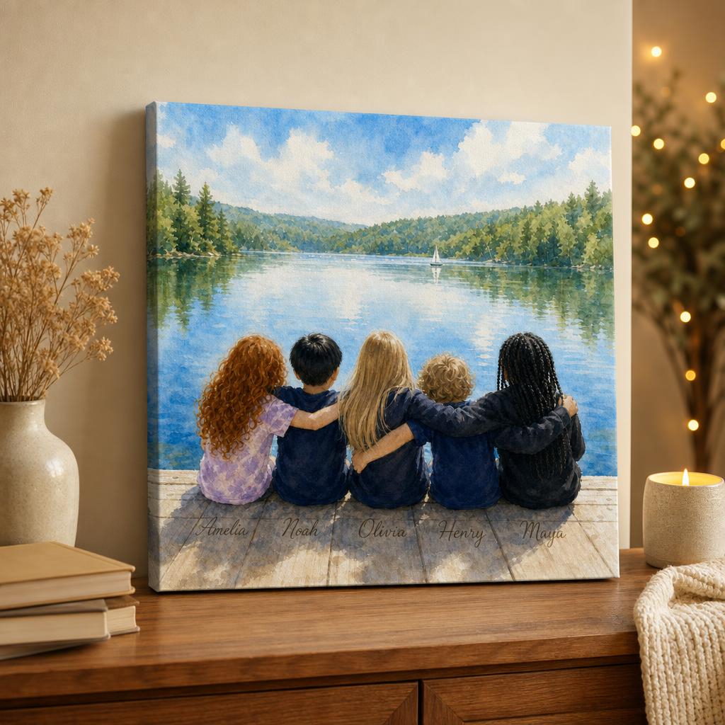 Little Wanderers — lakeside design, displayed in a cozy home