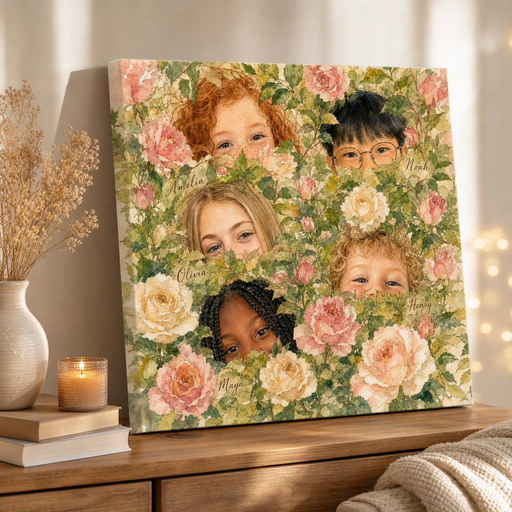Hide & Bloom — roses design, displayed in a cozy home