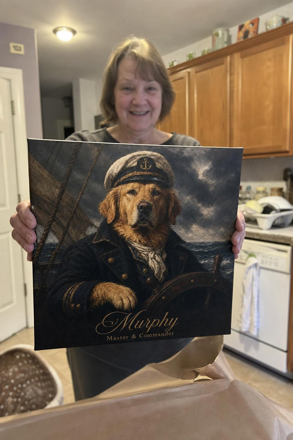 Top Dog personalized pet canvas in a customer's home