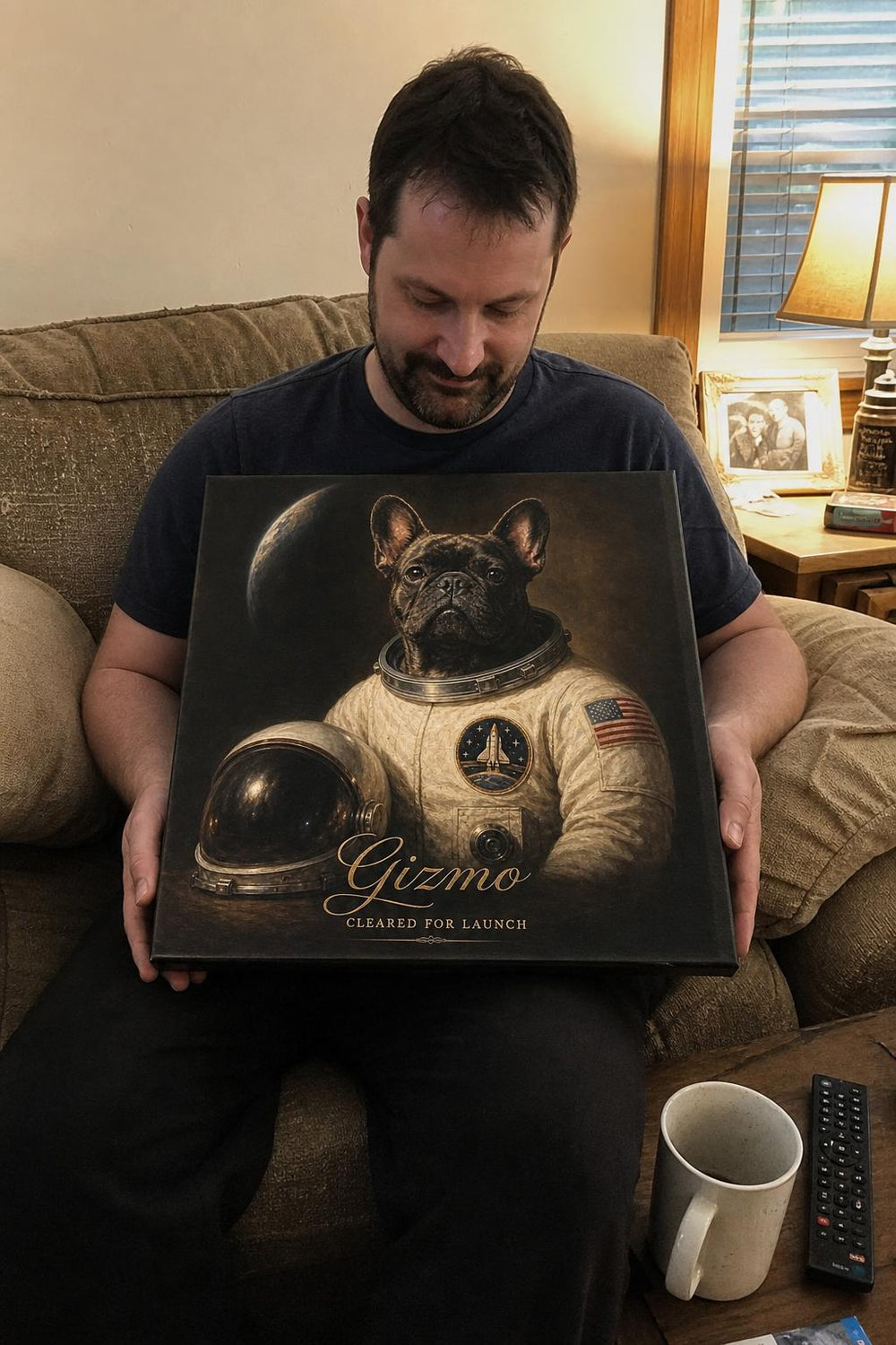 Top Dog personalized pet canvas in a customer's home