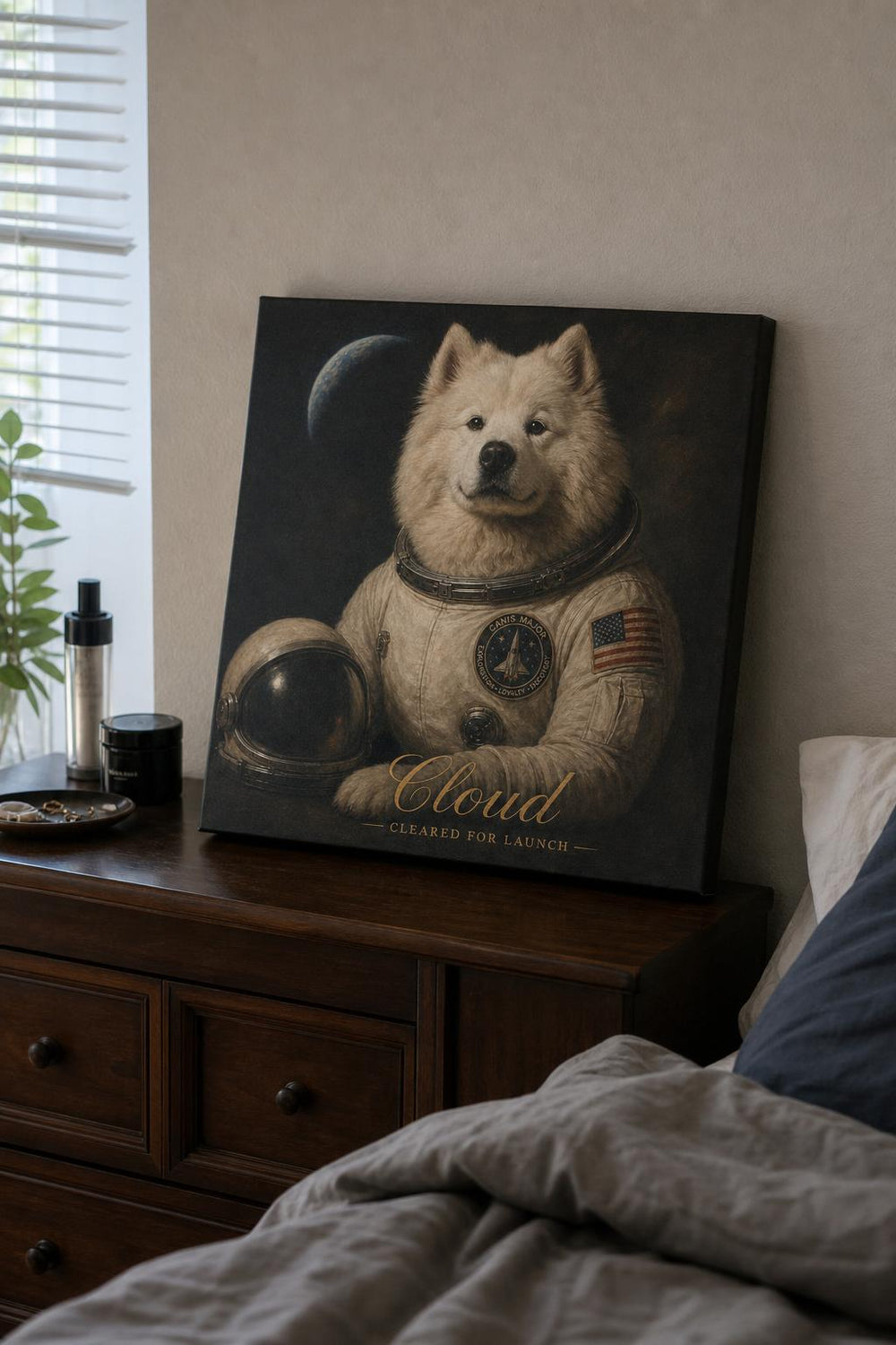 Top Dog personalized pet canvas in a customer's home
