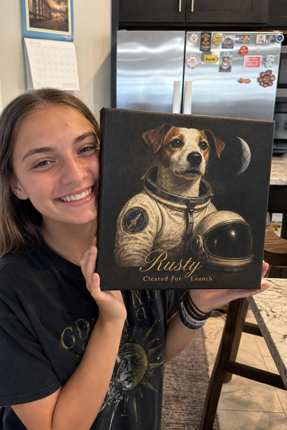 Top Dog personalized pet canvas in a customer's home