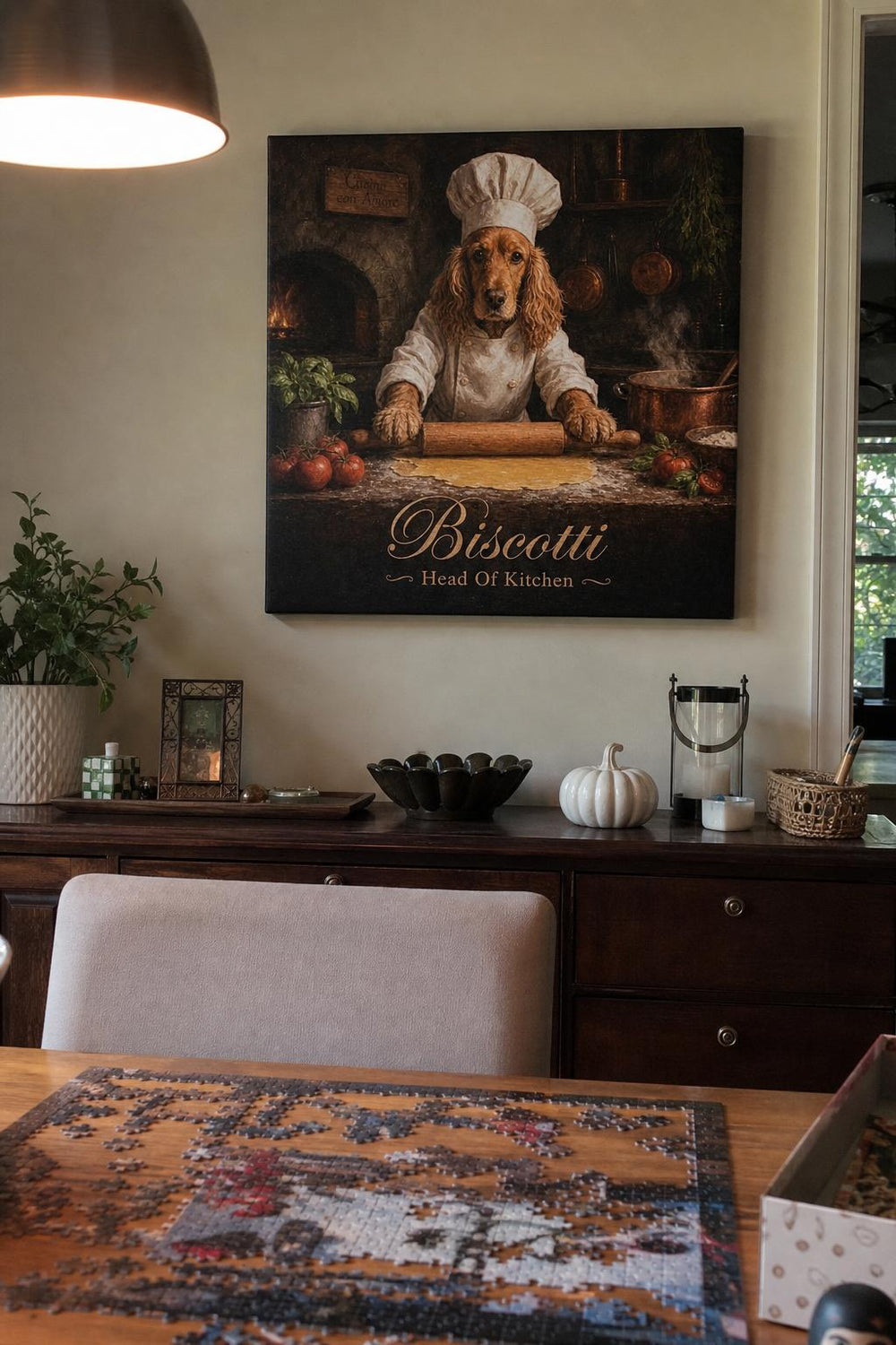 Top Dog personalized pet canvas in a customer's home