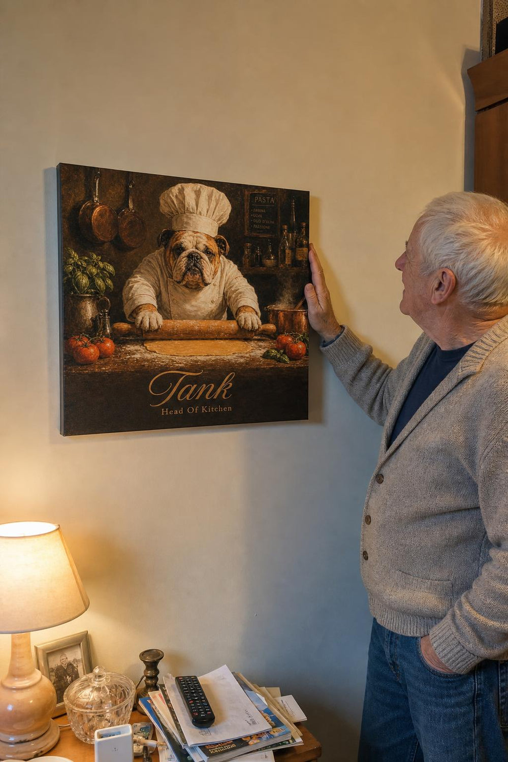 Top Dog personalized pet canvas in a customer's home