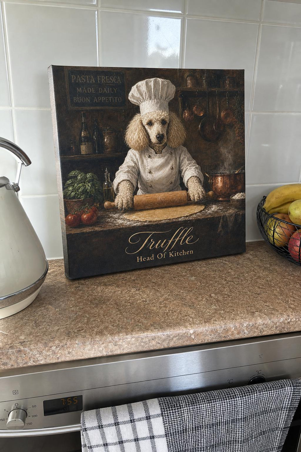 Top Dog personalized pet canvas in a customer's home