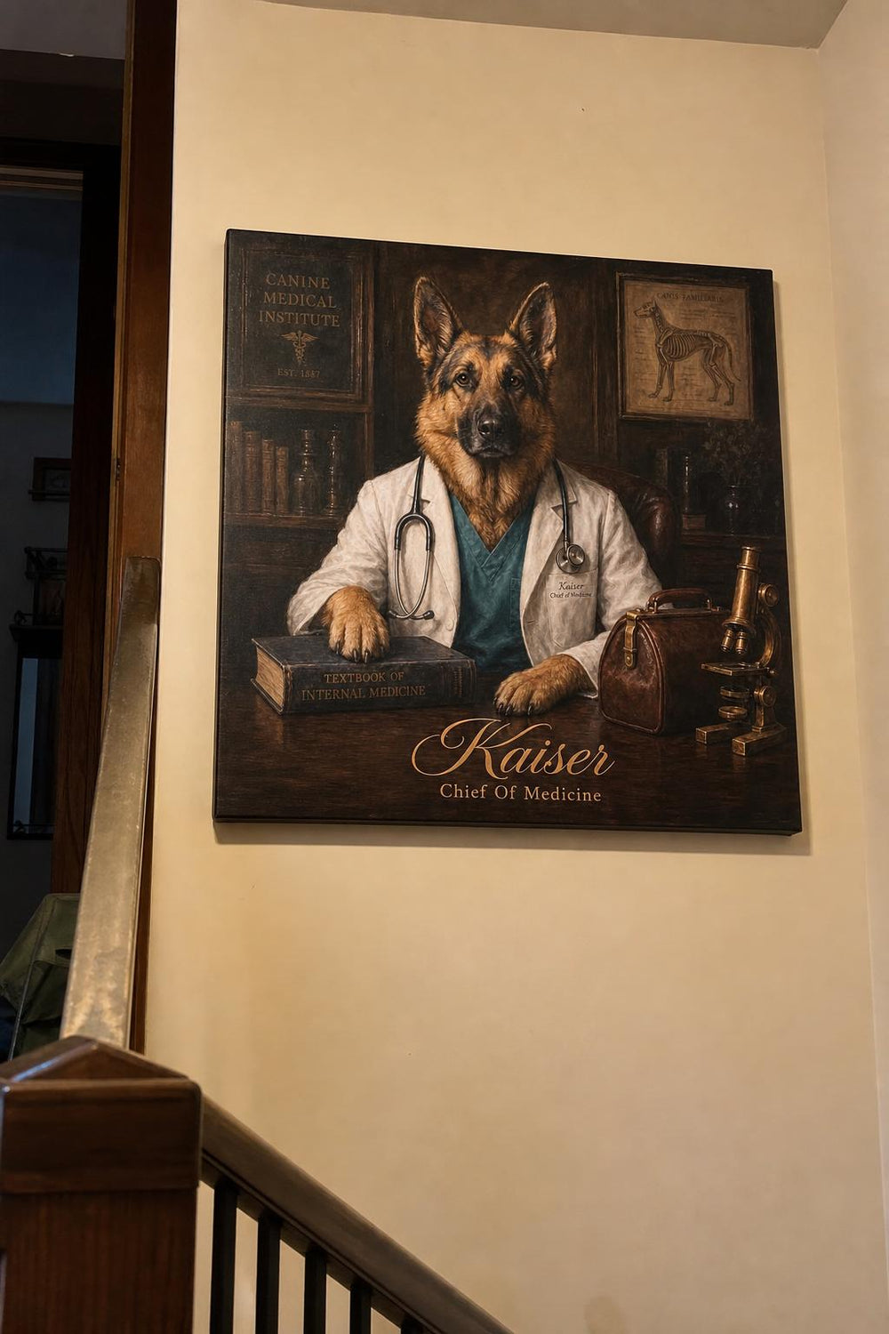 Top Dog personalized pet canvas in a customer's home