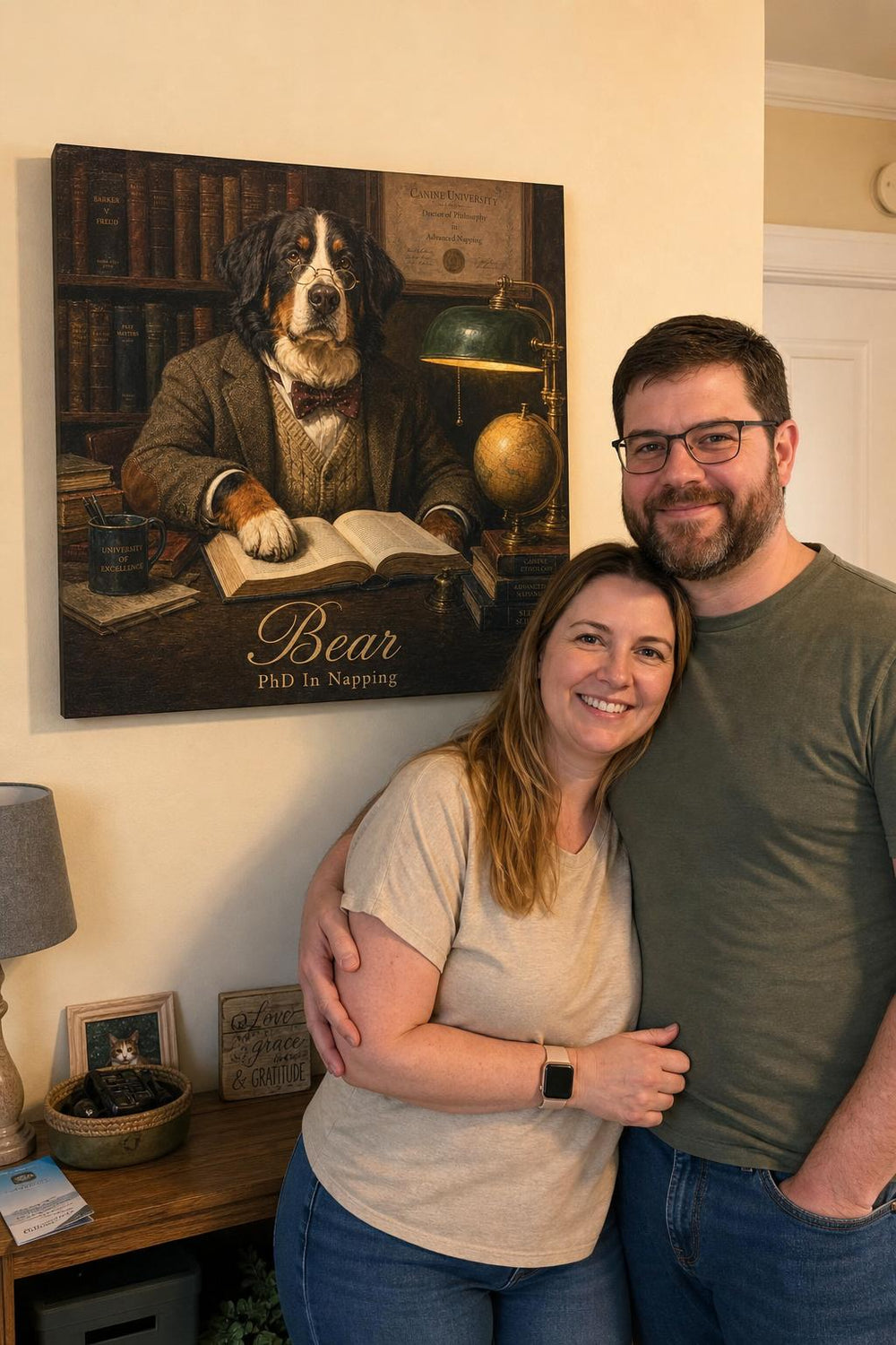 Top Dog personalized pet canvas in a customer's home