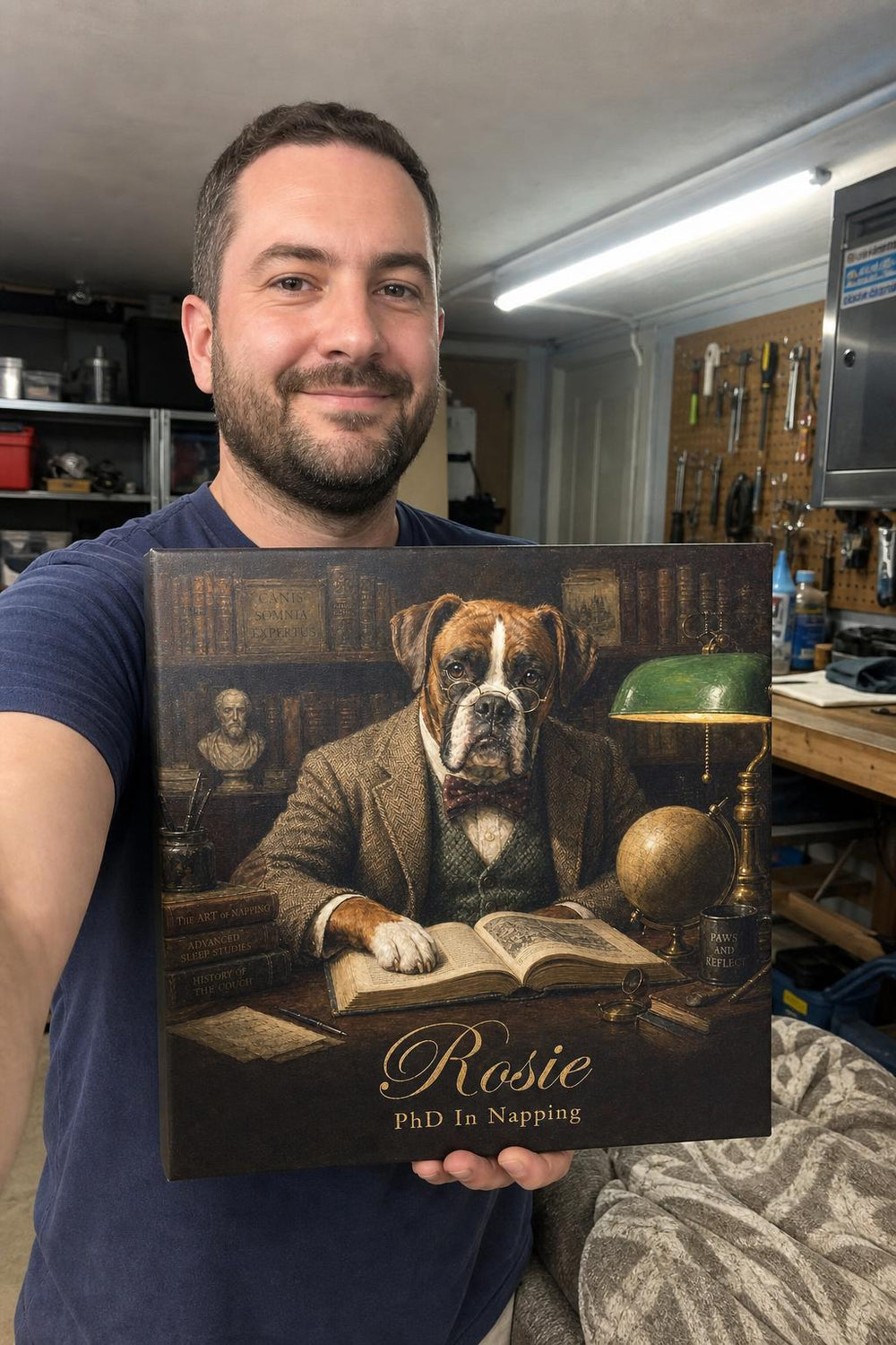 Top Dog personalized pet canvas in a customer's home