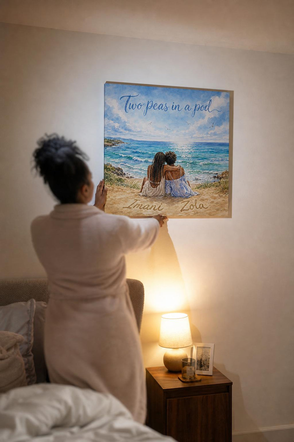 A Two Peas personalized canvas in a customer's home
