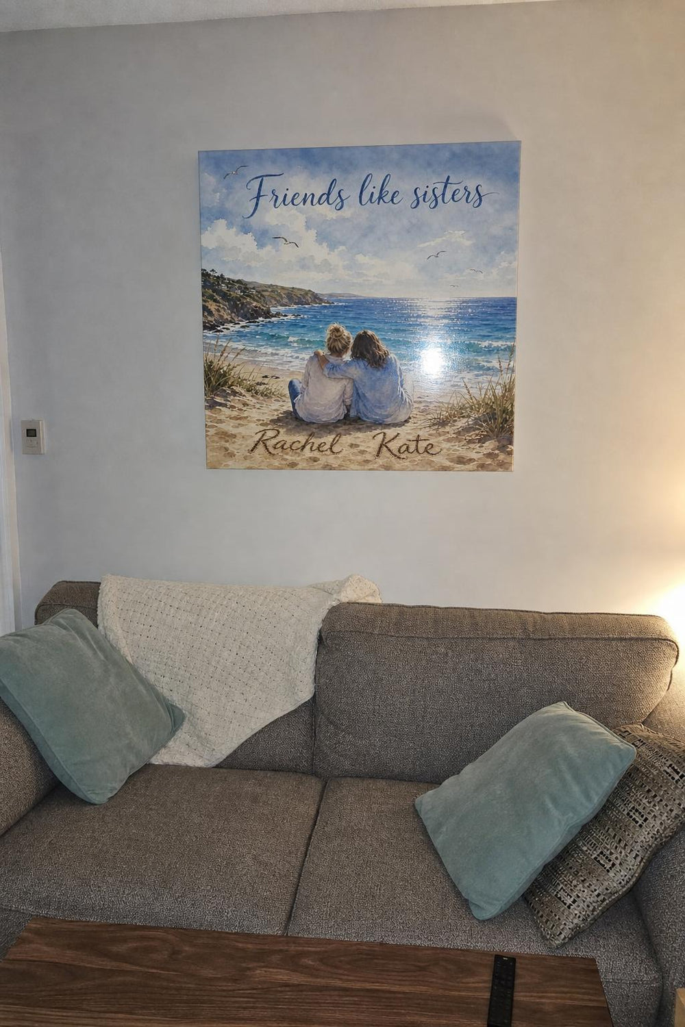 A Two Peas personalized canvas in a customer's home