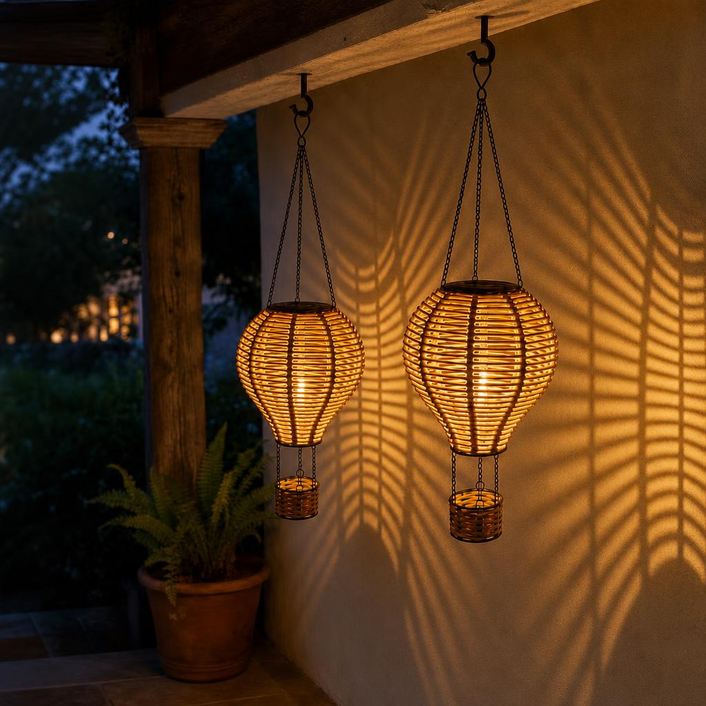 RattanDrift™ Solar Rattan Hot Air Balloon Lantern variant image 1