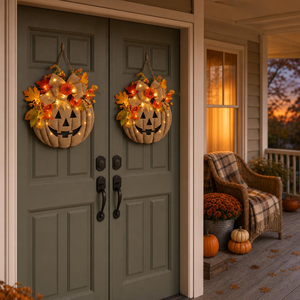 GlowJack™ Lighted Pumpkin Wreath variant image 1