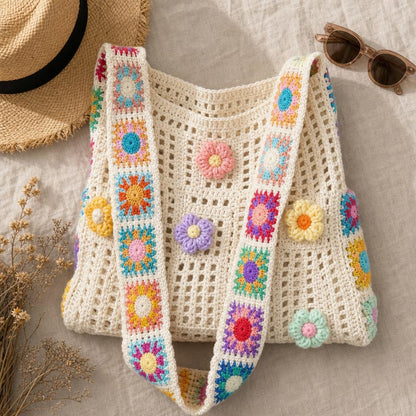 FlowerKnot™ Boho Crochet Flower Tote Bag variant image 1