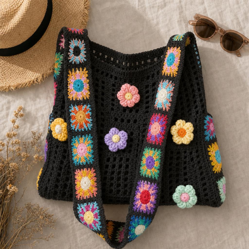 FlowerKnot™ Boho Crochet Flower Tote Bag variant image 2